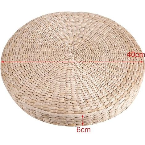 Rundes Kissen aus Naturstroh, Bodenkissen, Yogakissen, Meditationskissen (40 x 40 x 6 cm), Tatami-Bodenkissen – rund, Strohmatte für den Außenbereich – aus geflochtenem Rattan
