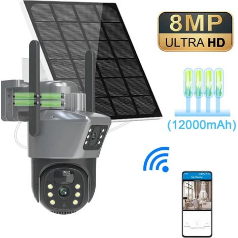 4K 8MP No Card double écran caméra solaire extérieure sans fil WiFi PTZ double lentille Protection de sécurité suivi automatique caméras de vidéosurveillance No Card (1/5)