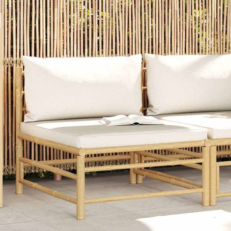 vidaXL Sofá central para jardín bambú con cojines blanco crema (1/5)