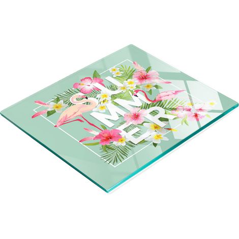Tagliere e vassoio decorativo da cucina in vetro con fenicotteri, 60x52 cm (1/5)