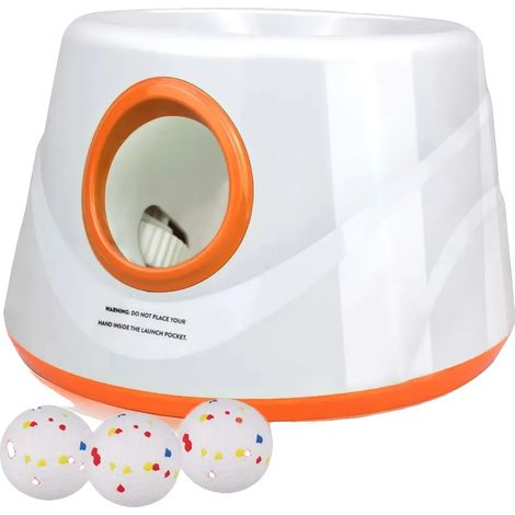 Lanzador automático de pelotas para perros, distancia ajustable, incluye 3 pelotas de tenis, color naranja. (1/2)