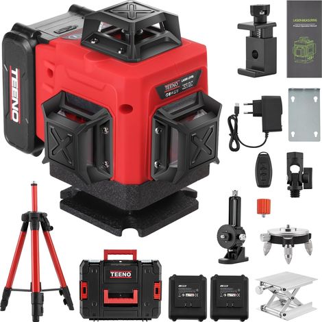Rotatif Niveau Laser 360°x4,4D 16 Line Verte, Batterie Rechargeable 4800 mAh x 2, Niveaux Laser avec Télécommande et Trépied, avec Affichage Numérique LCD (1/5)