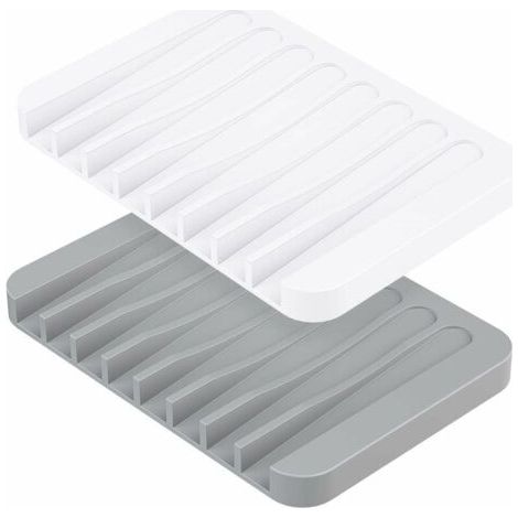2er-Set Seifenschalen, Seifenhalter aus Silikon mit Ablauf, Silikon-Seifenschale für Bad und Dusche, rutschfestes Design für Badezimmer und Küchenarbeitsplatte (1/5)
