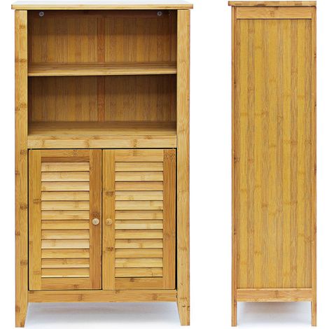 Piccolo mobiletto/scaffale/tavolino in bambù con 2 ante adatto per bagno o soggiorno multifunzionale 92 cm 3213056