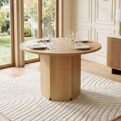 Table à manger ronde 120 cm chêne, style scandinave, MDF, 4-6 personnes, sans chaises (1/5)