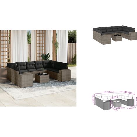 10-tlg. Garten-Sofagarnitur mit Kissen Grau Poly Rattan - Gartenmöbel Set - PE-Rattan Möbel - Outdoor Lounge - Esstisch - Sofasatz (1/3)