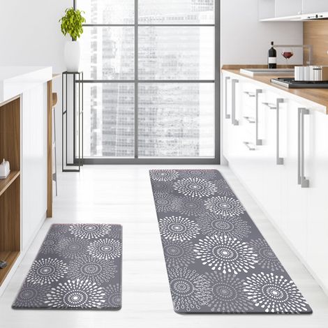 Popular Waterproof and Non-Slip PVC Kitchen Mat, Entrance Door Mat, Bathroom Mat - Chrysanthemum - Dark Gray - 44750.5 cm