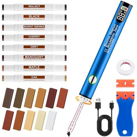 Laminate Repair Kit & Wood Repair Kit - 11 Colors Hard Wax Set with 3 Temperature Heating for Scratches, Furniture & Parquet, Sealant Kit for Filling (1/5)