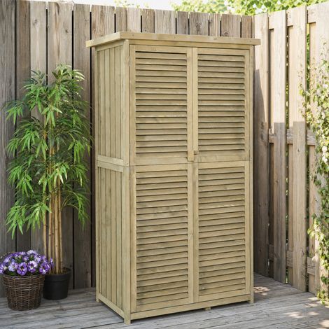 Armoire de jardin en bois avec toit en asphalte, 87 x 46,5 x 160 cm, 4 compartiments, gris DESVIAE (1/5)