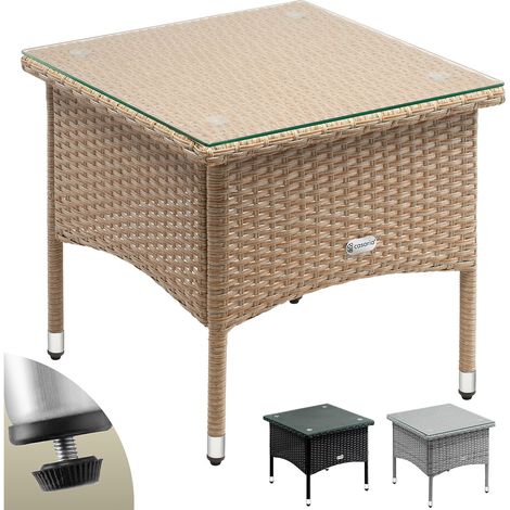 CASARIA® Mesa Auxiliar Poliratan Resistente a la intemperie Altura Ajustable Exterior Tapa de cristal 80kg de capacidad de carga Jardín Balcón Terraza Mesa de salón M1 - 50x50x45cm (de) (1/7)