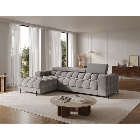 Ecksofa mit Schlaffunktion Sofa FERROL Stoff Paros Hellgrau Ottomane Links (1/5)