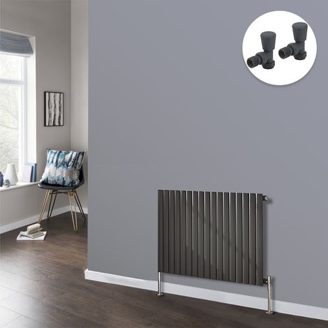 Anthracite Oval Radiator Designer Panel Radiators Bathroom Central Heating with Angled Manual Pair of Valves 600x1003mm Horizontal Single (1/3)