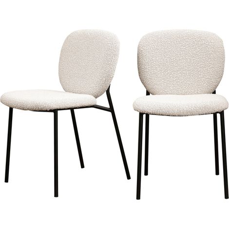 Drawer – Lot de 2 chaises en tissu bouclette et métal – Écru – Dimensions 80x59x47cm – Densité d'assise 20kg/m3 – Style contemporain (1/5)