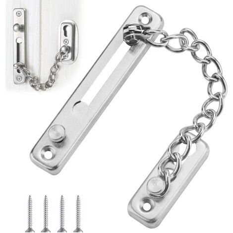 Sicherheitskette für Türen, Diebstahlsicherung, Türkette aus Edelstahl, Schiebetürstopper mit 4 Schrauben für Holztüren und -fenster – AquaForge