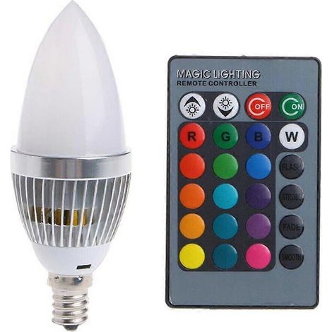 Ampoule LED RGB intelligente E14 3W à changement de couleur, avec télécommande 24 bougies et abat-jour laiteux (1/5)