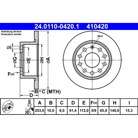 Lot de 2 Disques de frein ATE 24.0110-0420.1 SKODA 5Q0 615 601 C