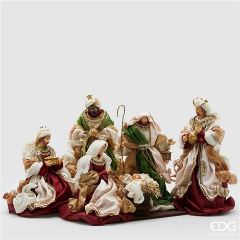 EDG Enzo De Gasperi Natività King Natale con Re Magi H 36 Cm Green Red 4 Pz