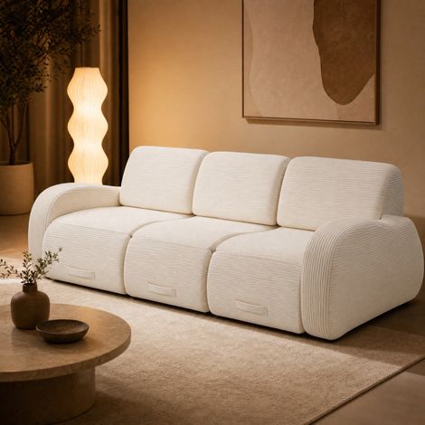 Sofá modular 3 plazas 247x115x76 cm en pana beige, ahorra espacio FloraGrace (1/5)