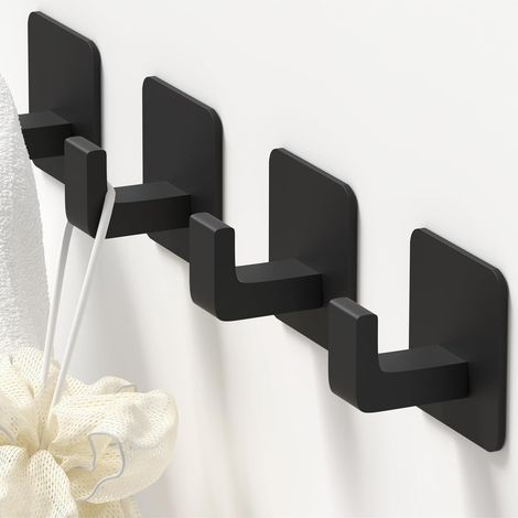 Filiyano-Lot de 4 crochets adhésifs carrés pour serviettes et vestes - Design noir moderne (1/5)