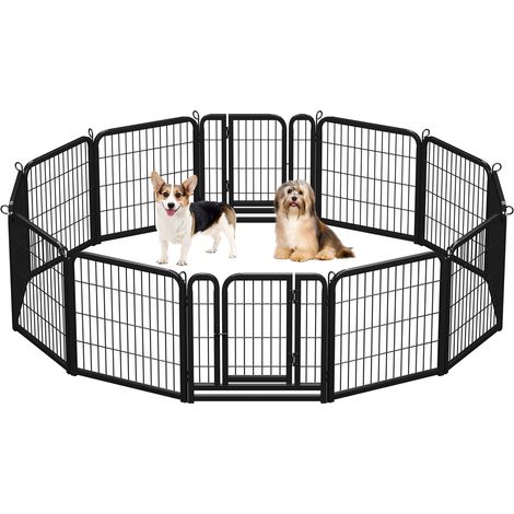 Yaheetech Recinto per Cani Cuccioli Gatti Conigli Animali Domestici 12 pz 60 x 60 cm da Interno e Esterno Pieghevole Recinzione Rete Metallica Nero