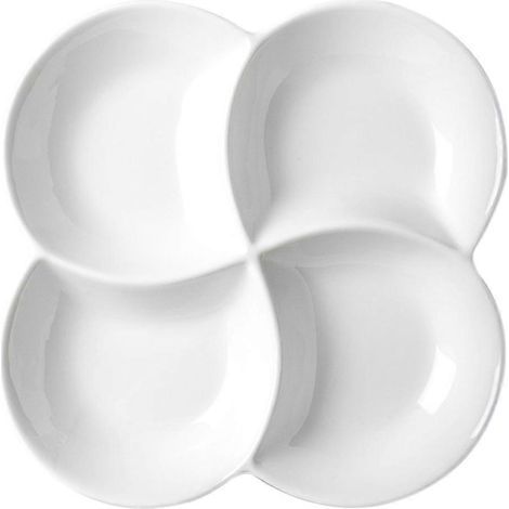 Plateau à collations multi-compartiments, plateau de rangement pour fruits secs, plateau de service alimentaire (blanc)-26.6X26.6X3.4CM-White (1/3)