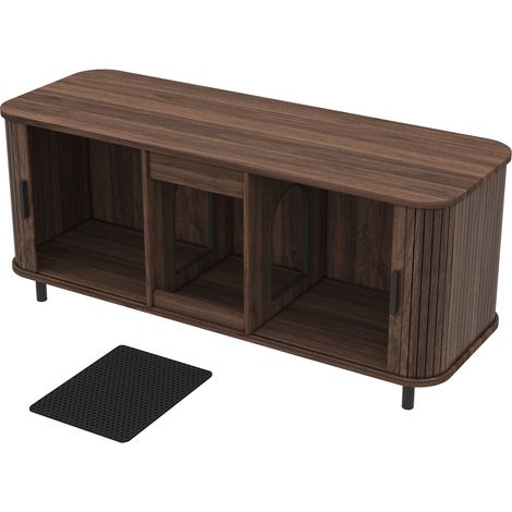 Armoire pour litière de chat avec portes coulissantes, capacité pour deux bacs à litière, finition noyer, 140x50x60 cm (1/5)