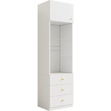 Armoire de rangement blanche avec portes, vitrines et tiroirs, étagères en verre réglables 50×40×180 cm (1/5)