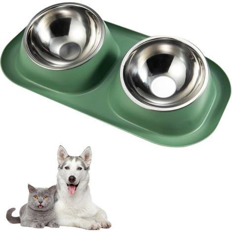 Universeller Edelstahl-Napf für Katzen und Hunde (1 Stück) – Hundenapf mit auslaufsicherem Kunststoffboden – Katzennapf – Haustiernapf – Kippständer – Herausnehmbare Unterschale – Grün – 40 x 23 x 8 c