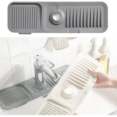 royaluxe-Tapis de Robinet en Silicone,Attrape-Éclaboussures de Robinet,Tampons de Robinet en Silicone,Tapis de Séchage Robinet,Tampon de séchage de l'eau pour Cuisine, Salle de Bain, comptoir (Gris) (1/4)