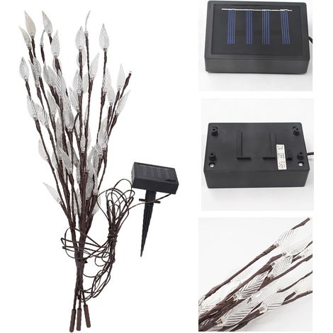 Guirlande solaire LED 3 branches feuillage – 60 LED 7 couleurs, 2 V 80 mA, 600 mAh, 6-8 h charge, 8 h lumière, IP65, déco pelouse-jardin (1/4)