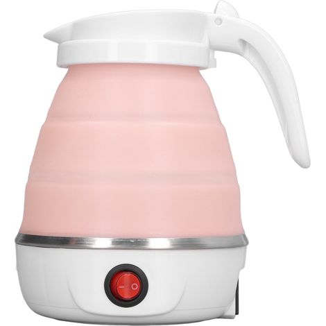 Bouilloire pliable en silicone 600 W, efficace et sûre pour les aliments, idéale pour les voyages, le camping et les activités de plein air. Prise UE 220 V, rose. (1/5)