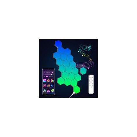 Panneau LED Hexagonal Gaming Murale Lampe - 20pcs Smart Music Sync Deco Modulaires RGB Lights App&Télécommande Contrôle Gaming Setup Hexagone Creative Appliques Murales [Classe énergétique F] (1/5)