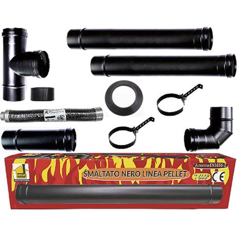 kit ASP tubi canna fumaria stufa pellet DN 80 tubo acciaio smaltato nero CE