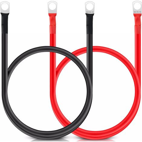 2pcs câble inverseur de Batterie 50cm, câble de Batterie 12v Fils de Batterie Automatique Rouge et Noir avec bornes à Anneau Fil Flexible en cuivre pour Moto, RV Solaire (1/5)