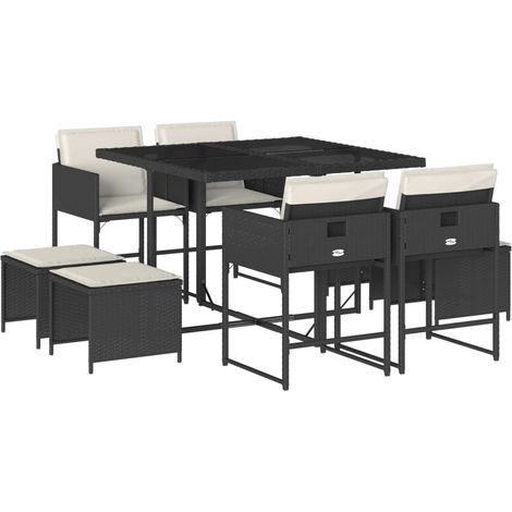 vidaXL Set da Pranzo da Giardino 9 pz con Cuscini Nero in Polyrattan