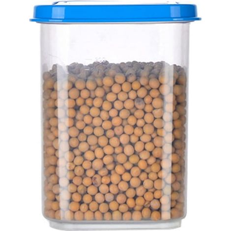 Bocal de Rangement pour Grains, Distributeur de Céréales et Snacks, Boîte Hermétique en Plastique pour Farine et Sucre, 1000 ml, Bleu (1/5)