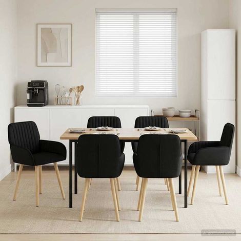 Lot de 6 chaises de salle à manger en tissu noir avec accoudoirs 56,5 x 50 x 87,5 cm - PANGIVO (1/5)