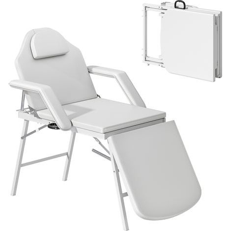Tragbare, klappbare Massageliege, bequemer Sessel in Kunstleder mit Schaumstoffpolsterung, Stahlrahmen, Weiß