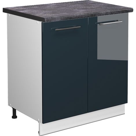 Küchenschränke  Fame-Line, Dunkelblau Hochglanz, 80 cm mit Regal, AP Anthrazit, Vicco