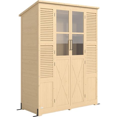 Wooden Garden Shed with Shelves, Double Doors, 147x68x198cm