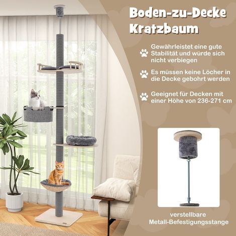 Poste rascador de techo alto 236 271 cm desde el suelo hasta el techo mueble para gatos madera gris (1/5)