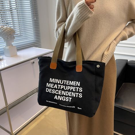 Sac en Toile Simple et Élégant, Grand Sac Shopping en Toile avec Poignée, Capacité Maximal pour Femmes et Hommes, Noir (1/5)