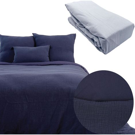 Parure 260x240 FABRIK gaze de coton MARINE + DH perle 180x200 (1/4)