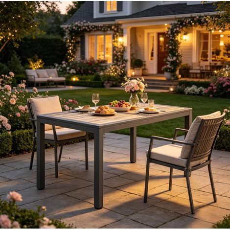Table de jardin 140x80x72 cm acier galvanisé gris foncé, 4-6 personnes, stable – MEUBLIV (1/5)
