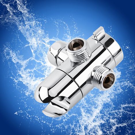 Desviador de ducha de 3 vías con soporte combinado, desviador de brazo a grifo, plástico ABS y marco de metal cromado, 8,4 cm x 6,6 cm (1/5)