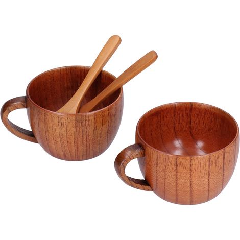 Chope à bière en bois faite à la main, tasse à café au lait antique avec cuillère, cadeau d'anniversaire, bar à la maison (1/5)