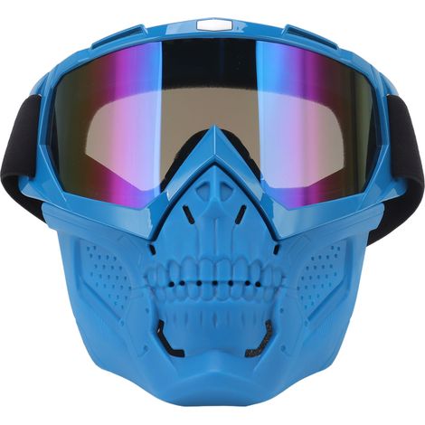 Motorrad-Schutzmaske aus abnehmbarem und verstellbarem PC-Schaum, blauem Rahmen, farbigen Gläsern, ideal zum Wandern und Offroad-Fahren. (1/5)