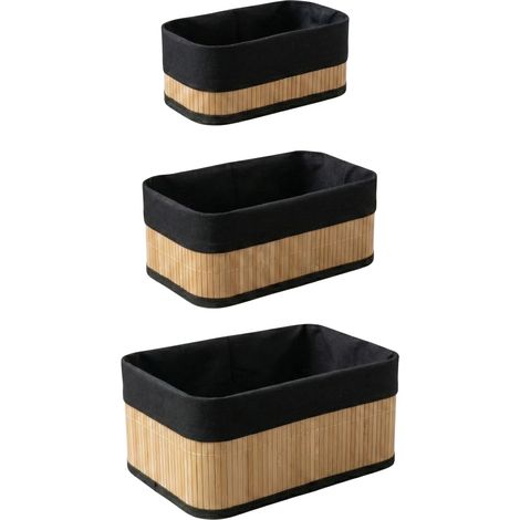 Set mit 3 Bambuskörben mit Stoffeinlage, 30 x 20 x 13 cm (1/5)