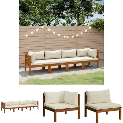 The Living Store - 4-Sitzer-Gartensofa mit Creme Kissen Massivholz Akazie (1/5)