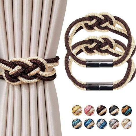Magnetische Raffhalter im nordischen Stil, dekorativ aus gewebtem Seil, für Fenstergardinen in Haus und Büro (Kaffee und Beige) (1/5)